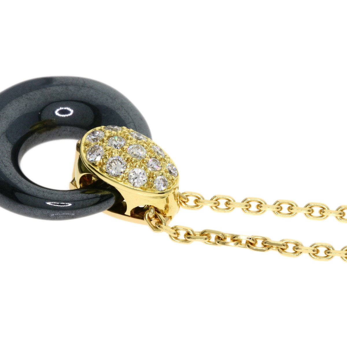 Van Cleef & Arpels Angelic Diamond Hematite Necklace K18 Yellow Gold Ladies [Used]
