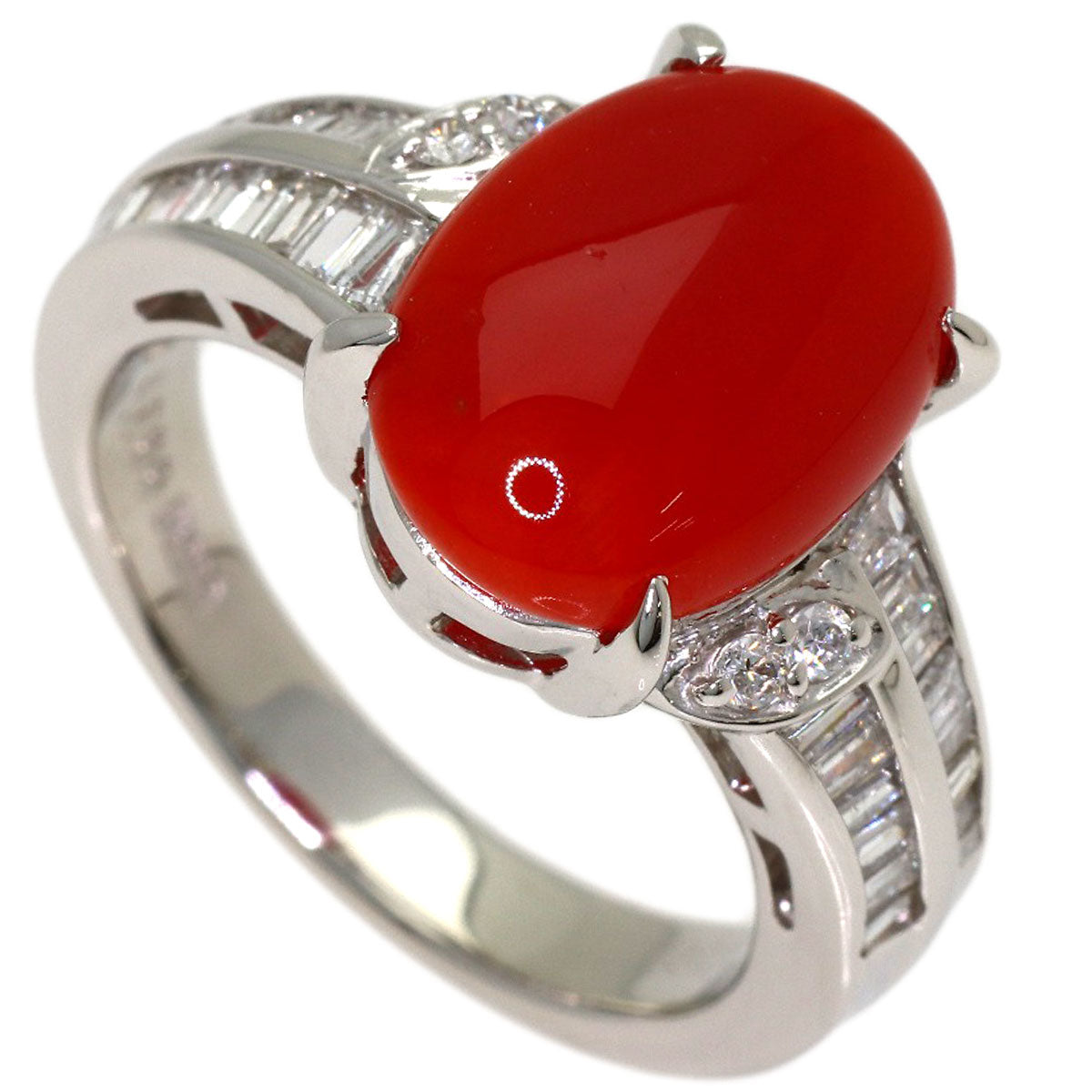 4.086ct Coral Coral Diamond Ring Platinum PT900 10.94g　Ladies