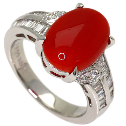 4.086ct Coral Coral Diamond Ring Platinum PT900 10.94g　Ladies