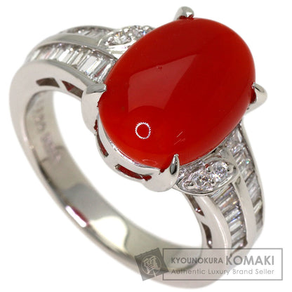 4.086ct Coral Coral Diamond Ring Platinum PT900 10.94g　Ladies