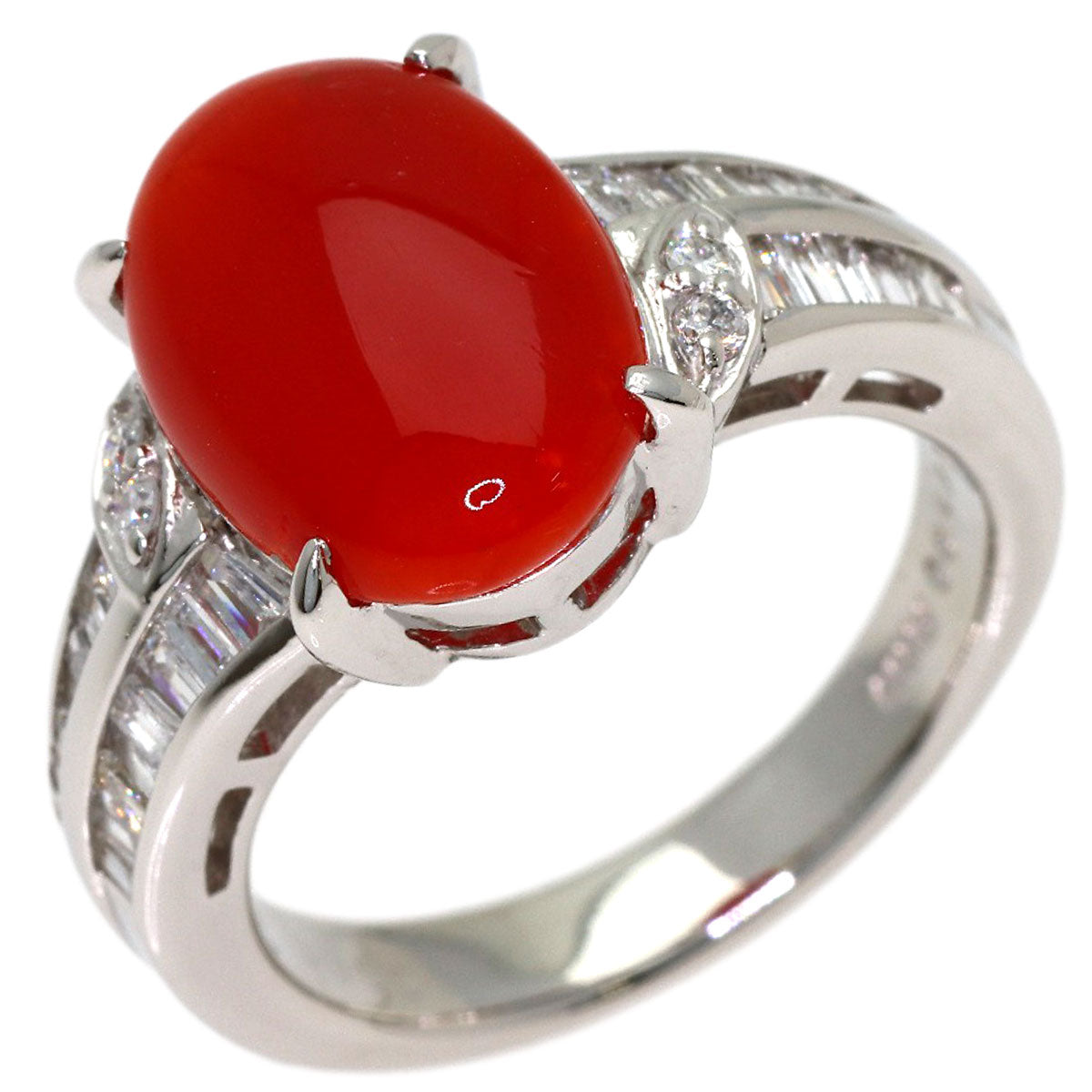 4.086ct Coral Coral Diamond Ring Platinum PT900 10.94g　Ladies