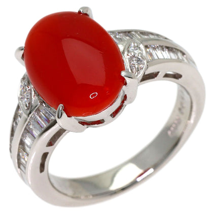 4.086ct Coral Coral Diamond Ring Platinum PT900 10.94g　Ladies