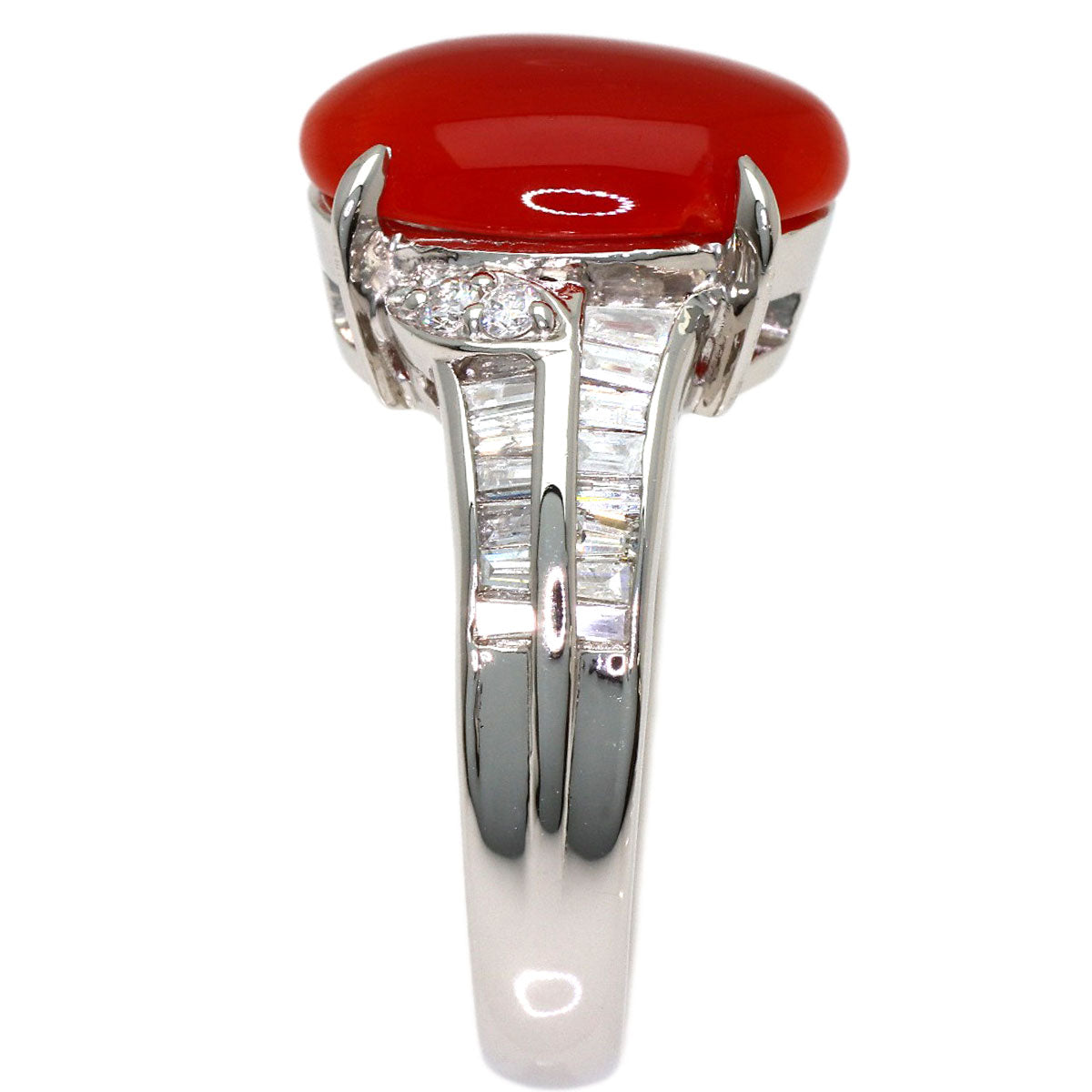 4.086ct Coral Coral Diamond Ring Platinum PT900 10.94g　Ladies