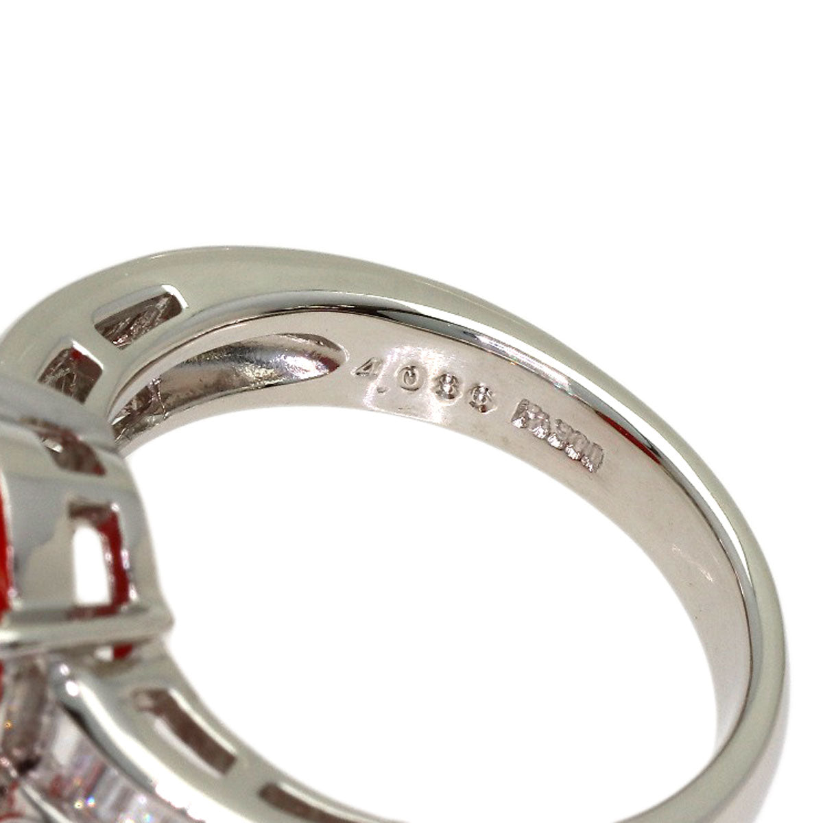 4.086ct Coral Coral Diamond Ring Platinum PT900 10.94g　Ladies