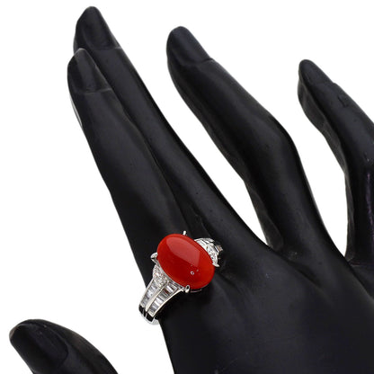 4.086ct Coral Coral Diamond Ring Platinum PT900 10.94g　Ladies