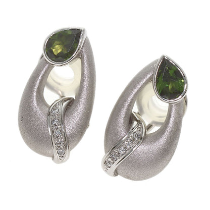 0.55ct Green Tourmaline Diamond Earring Platinum PT900 K14WG 11.84g　Ladies