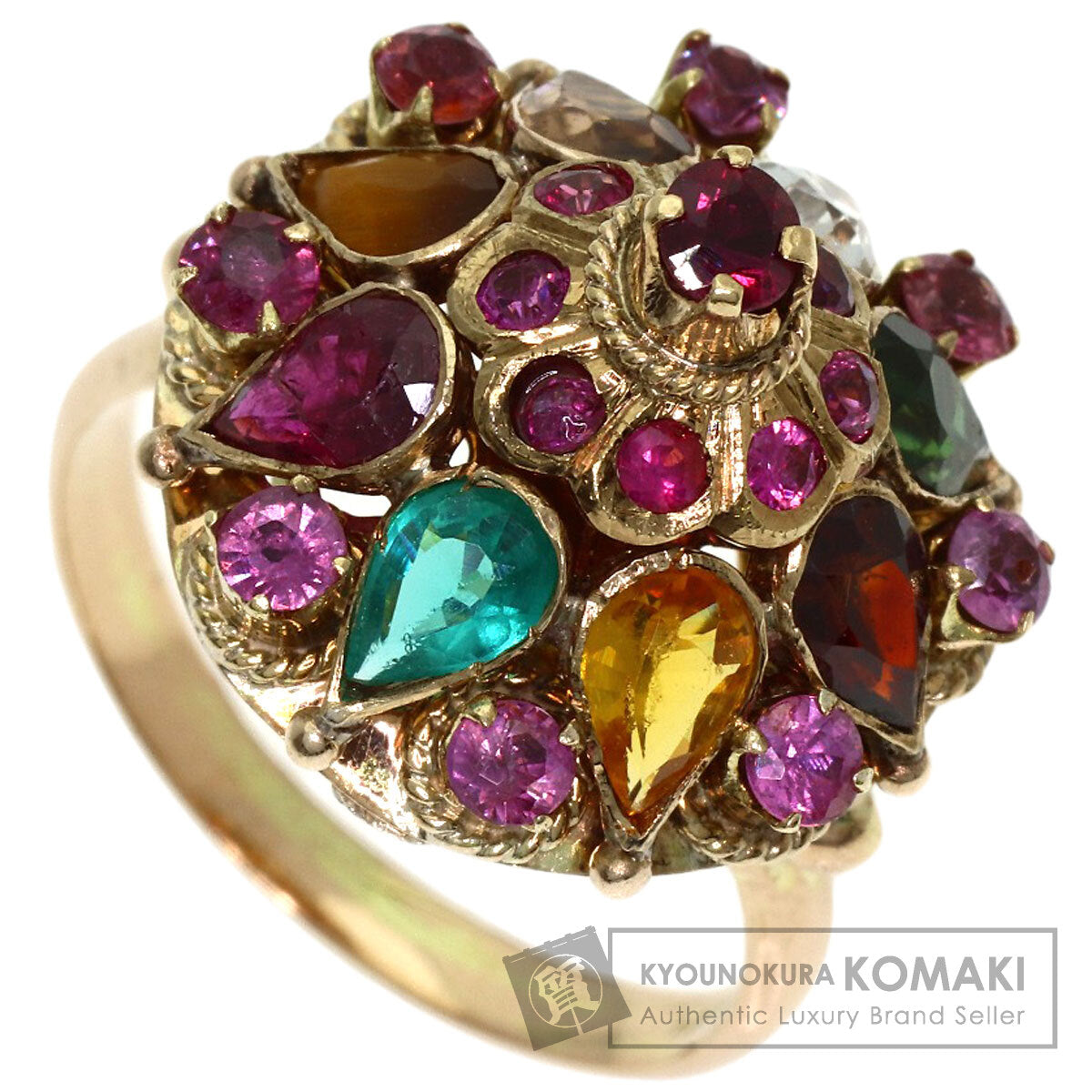 Multi-colored stone Ring 14K 4.7g　Ladies