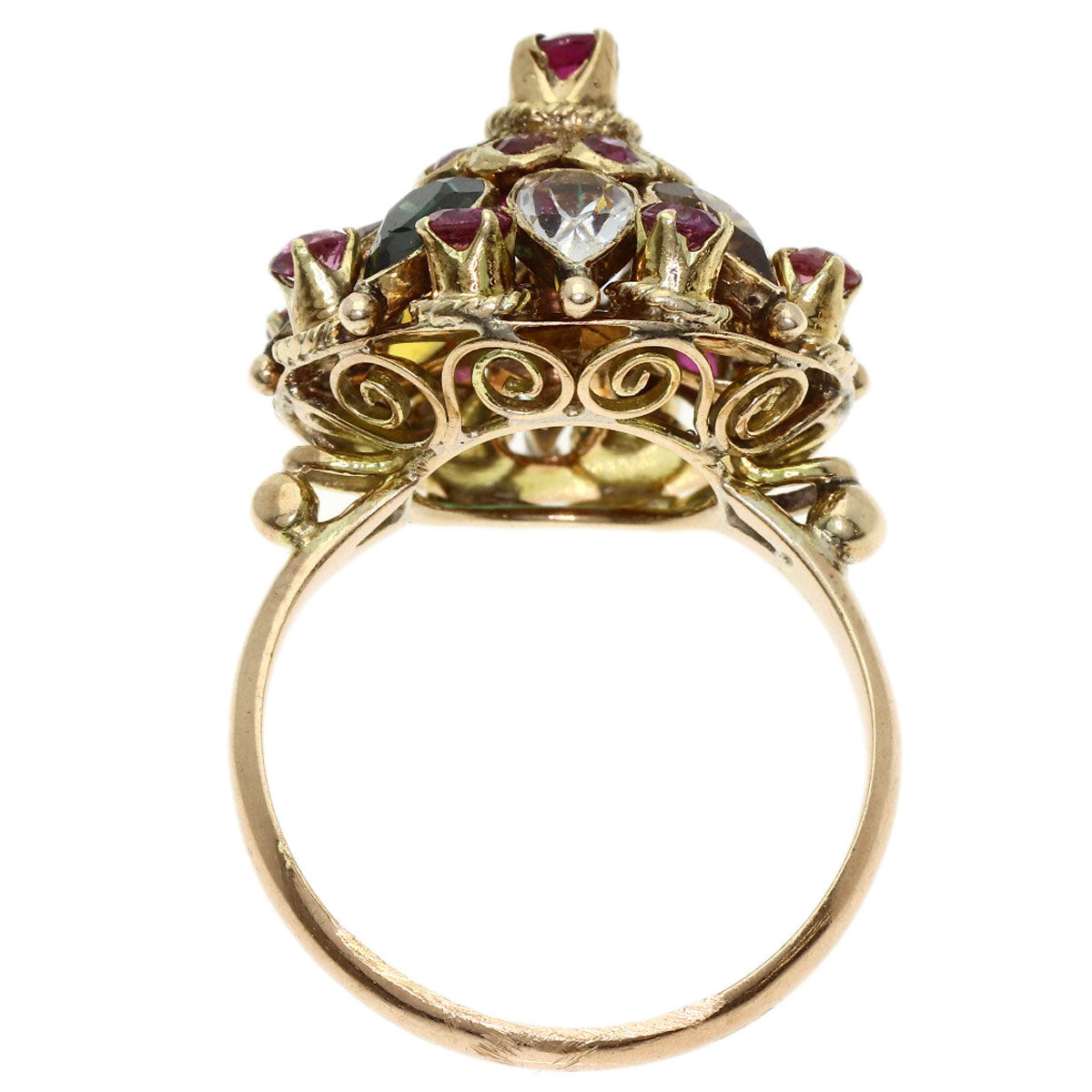 Multi-colored stone Ring 14K 4.7g　Ladies