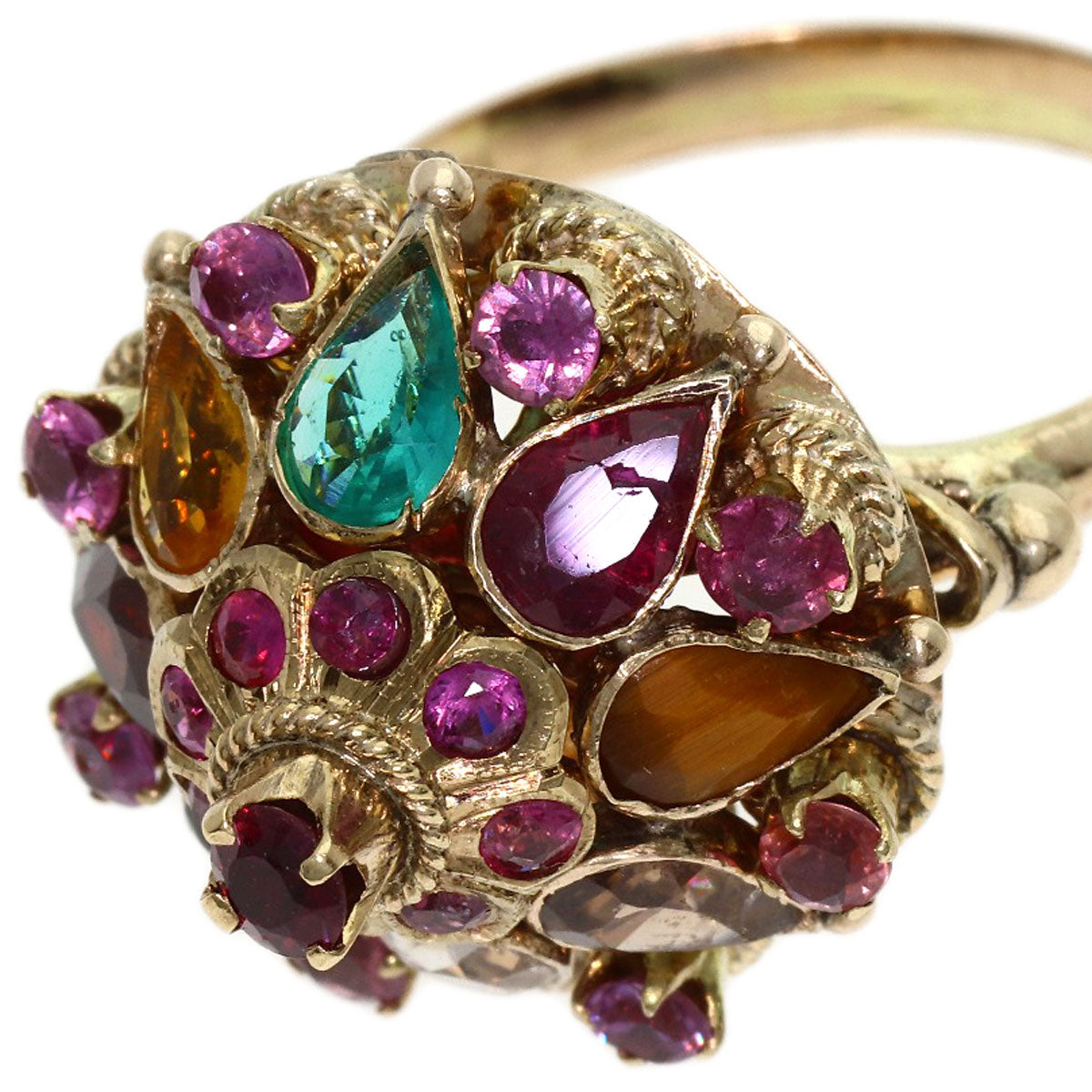 Multi-colored stone Ring 14K 4.7g　Ladies
