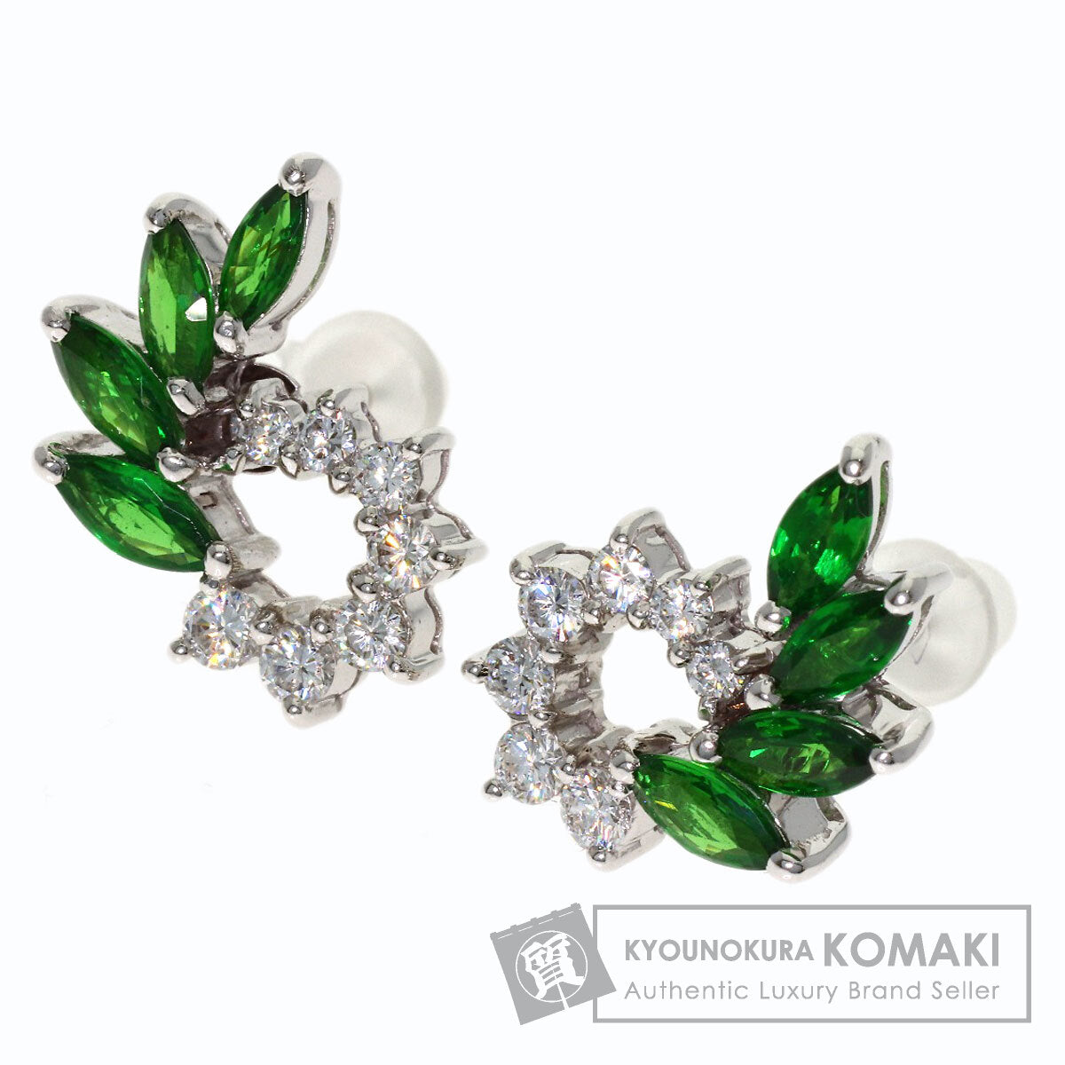 Garnet Diamond earring K14 White Gold 4.9g　Ladies