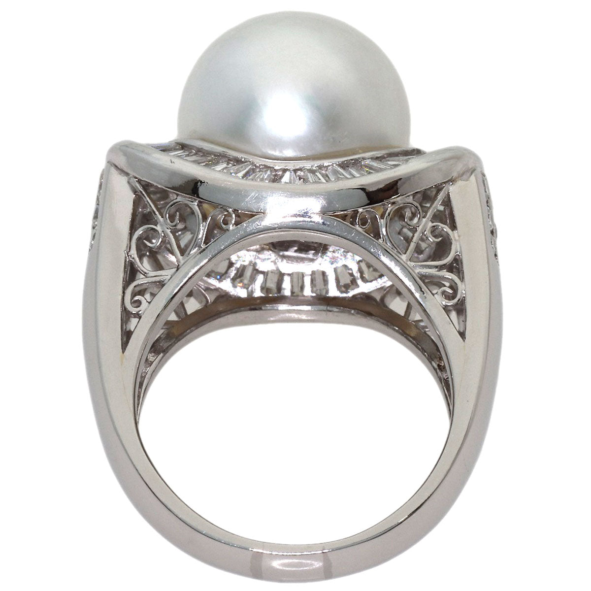Pearl Pearl Diamond Ring Platinum PT900 18.5g　Ladies