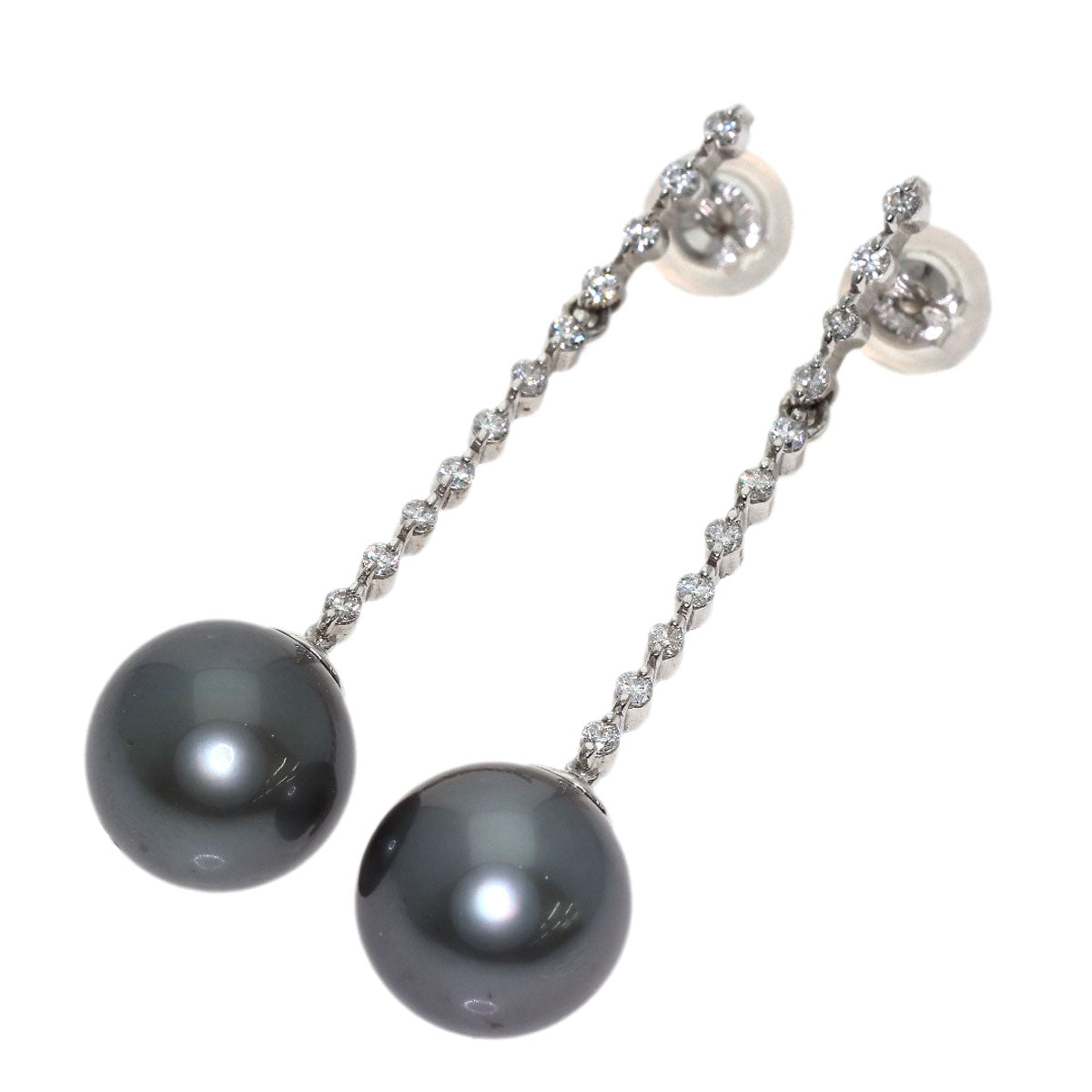 Black Pearl Diamond earring K14 White Gold 3.8g　Ladies