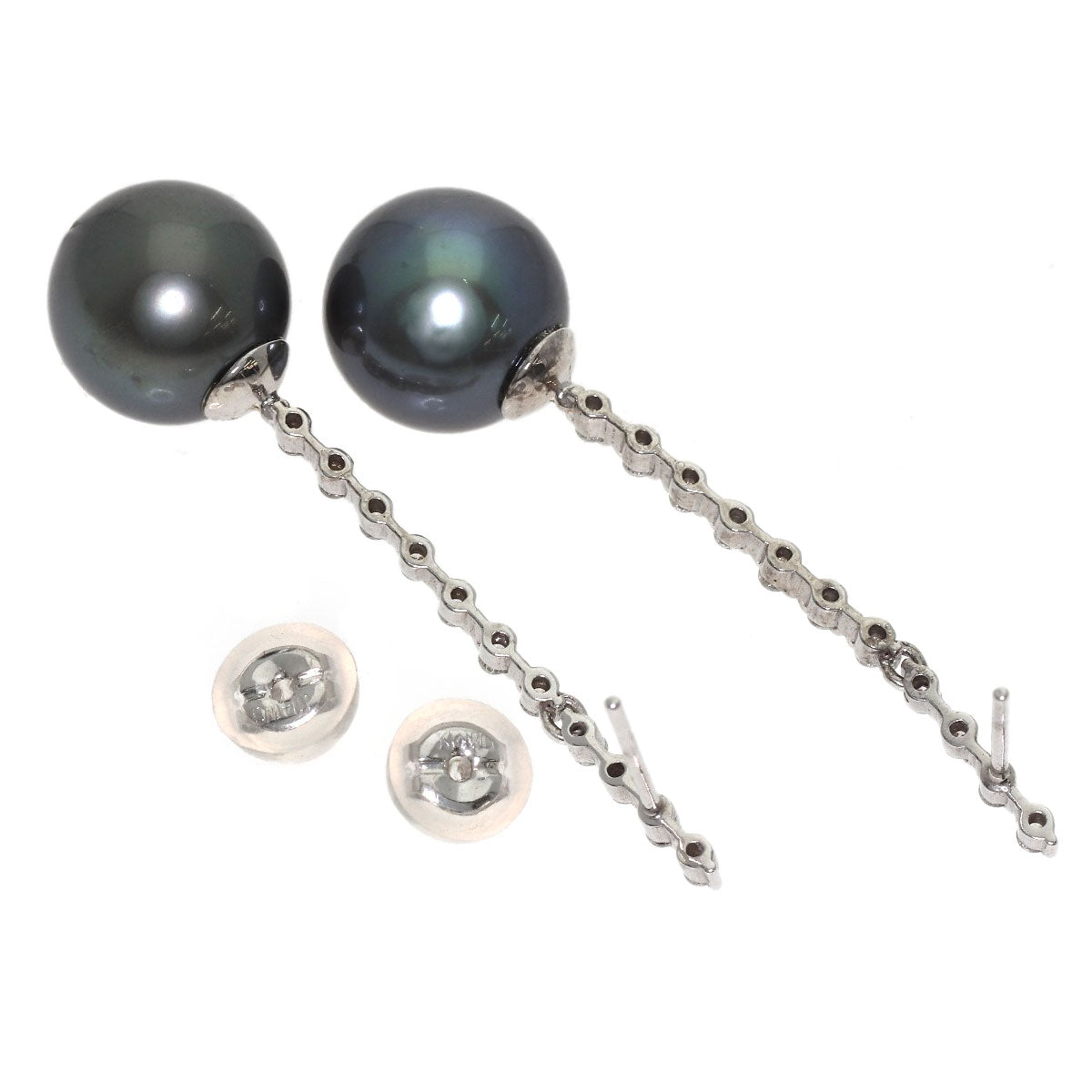 Black Pearl Diamond earring K14 White Gold 3.8g　Ladies