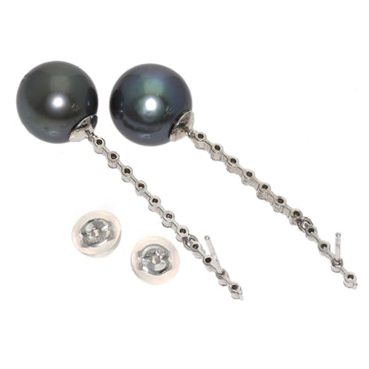 Black Pearl Diamond earring K14 White Gold 3.8g　Ladies