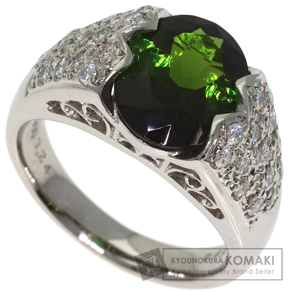 3.24ct Shunichi Tamura Green Tourmaline Diamond Ring Platinum PT900 10.7g　Ladies