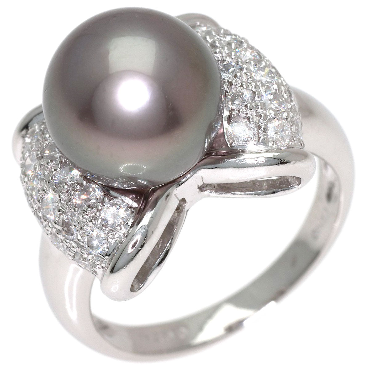 Black Pearl Pearl Diamond Ring Platinum PT900 9.8g　Ladies