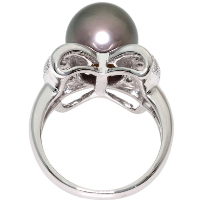 Black Pearl Pearl Diamond Ring Platinum PT900 9.8g　Ladies