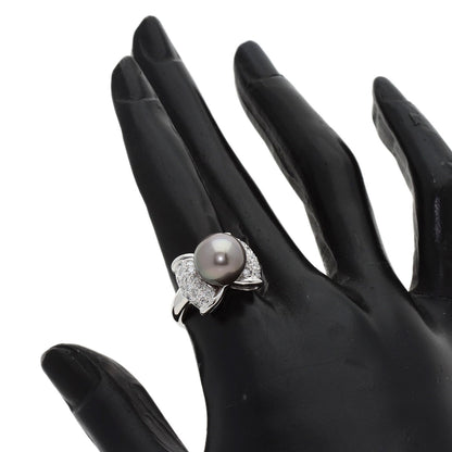 Black Pearl Pearl Diamond Ring Platinum PT900 9.8g　Ladies