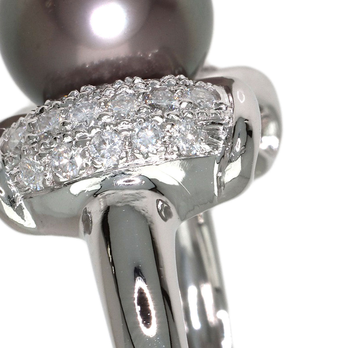 Black Pearl Pearl Diamond Ring Platinum PT900 9.8g　Ladies