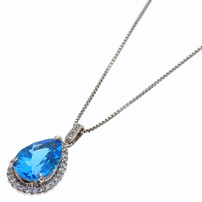 6.96ct Blue Topaz Diamond Necklace K14 White Gold 7.2g　Ladies