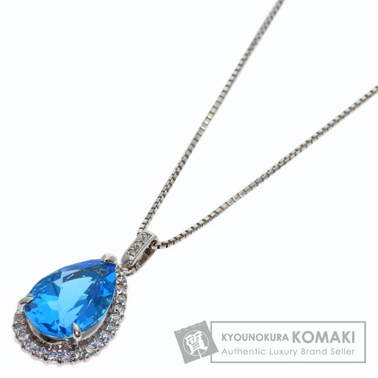 6.96ct Blue Topaz Diamond Necklace K14 White Gold 7.2g　Ladies