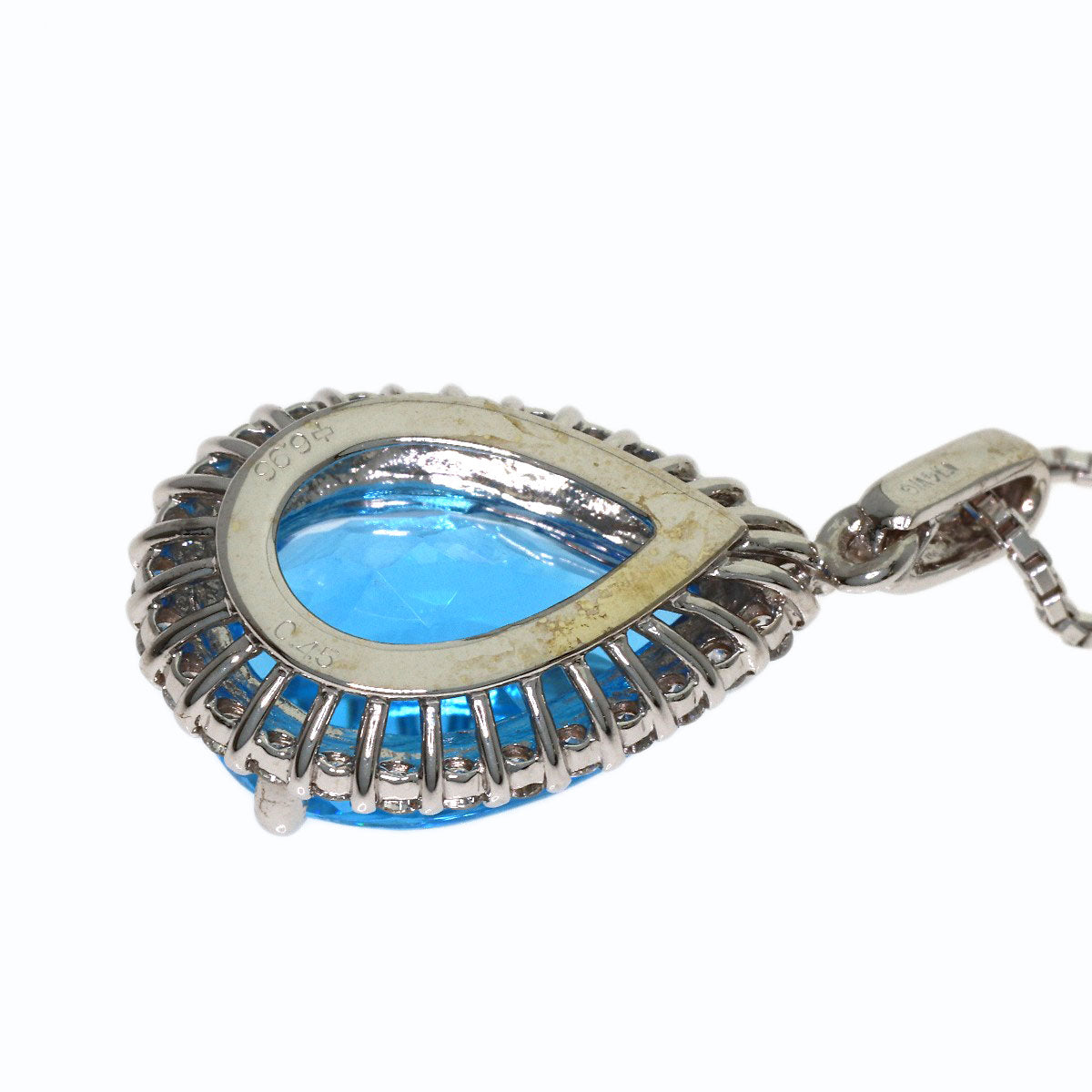 6.96ct Blue Topaz Diamond Necklace K14 White Gold 7.2g　Ladies
