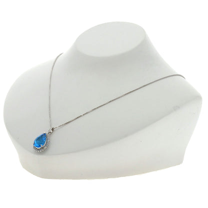 6.96ct Blue Topaz Diamond Necklace K14 White Gold 7.2g　Ladies