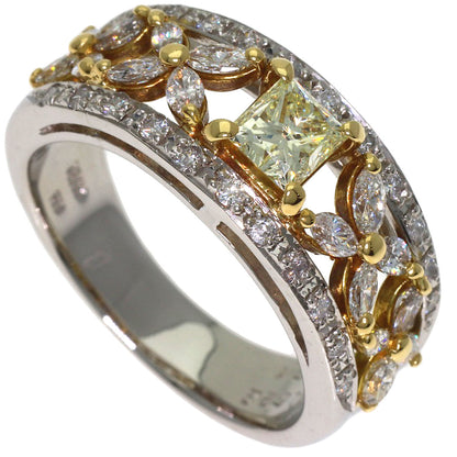 0.522ct Yellow Diamond Diamond Ring Platinum PT900 18K Yellow Gold 8.2g　Ladies