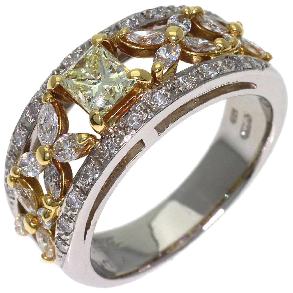 0.522ct Yellow Diamond Diamond Ring Platinum PT900 18K Yellow Gold 8.2g　Ladies