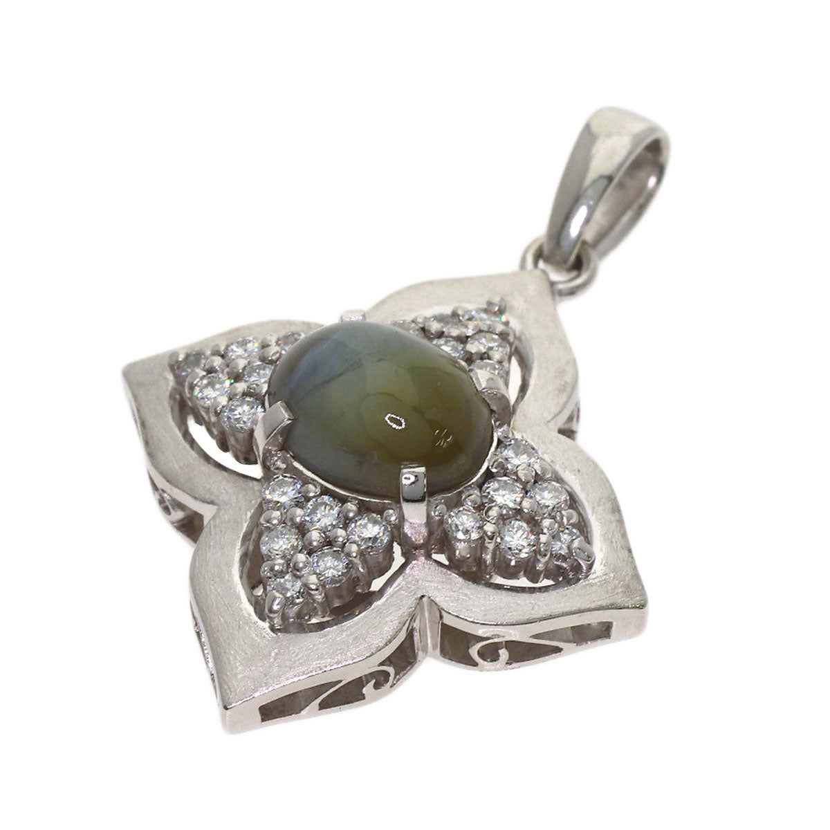 2.82ct Chrysoberyl Cat's Eue Diamond Pendant top Platinum PT900 6.9g　Ladies