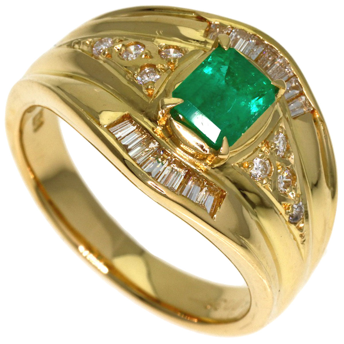 0.55ct Emerald Diamond Ring K18 Yellow Gold 6.7g　Ladies