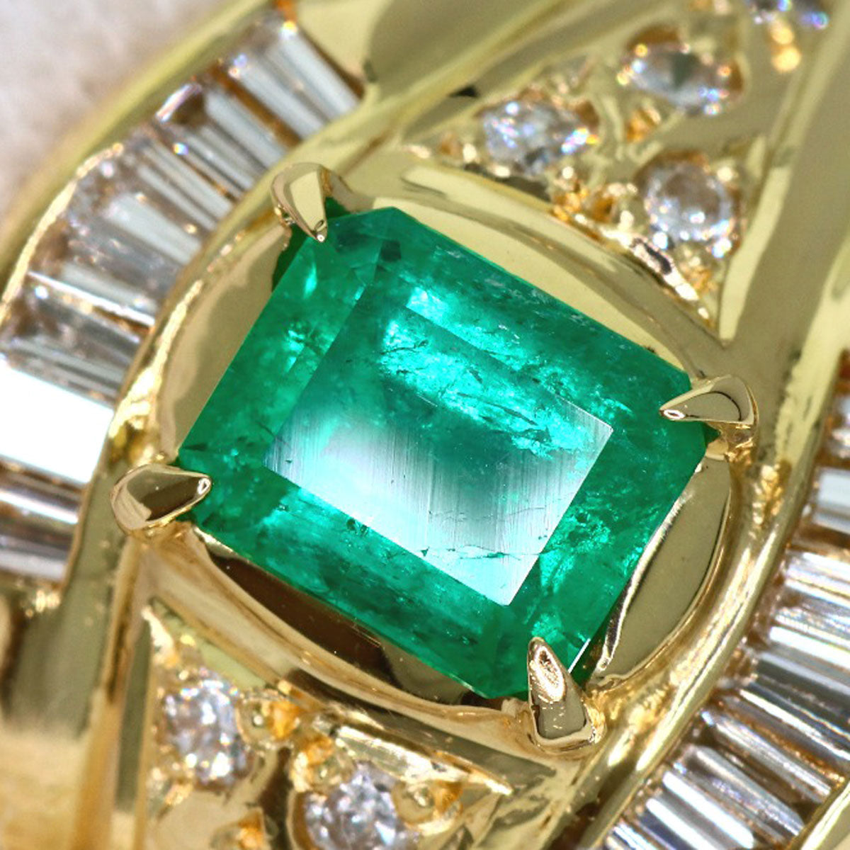 0.55ct Emerald Diamond Ring K18 Yellow Gold 6.7g　Ladies