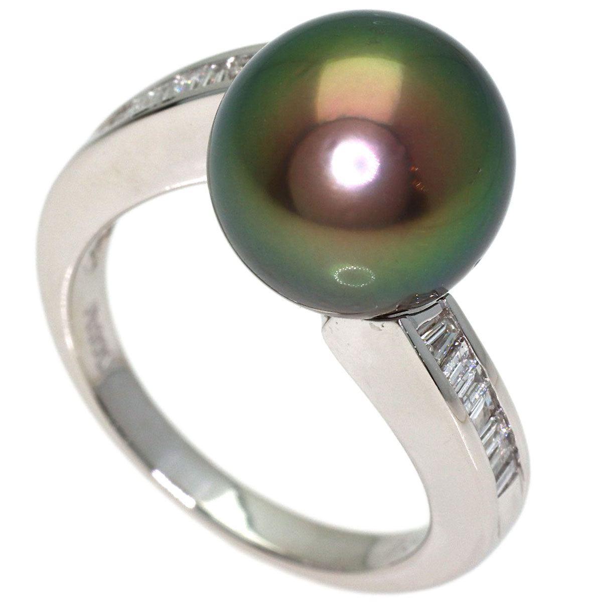 Black Butterfly Pearl Pearl Diamond Ring Platinum PT900 9.5g　Ladies
