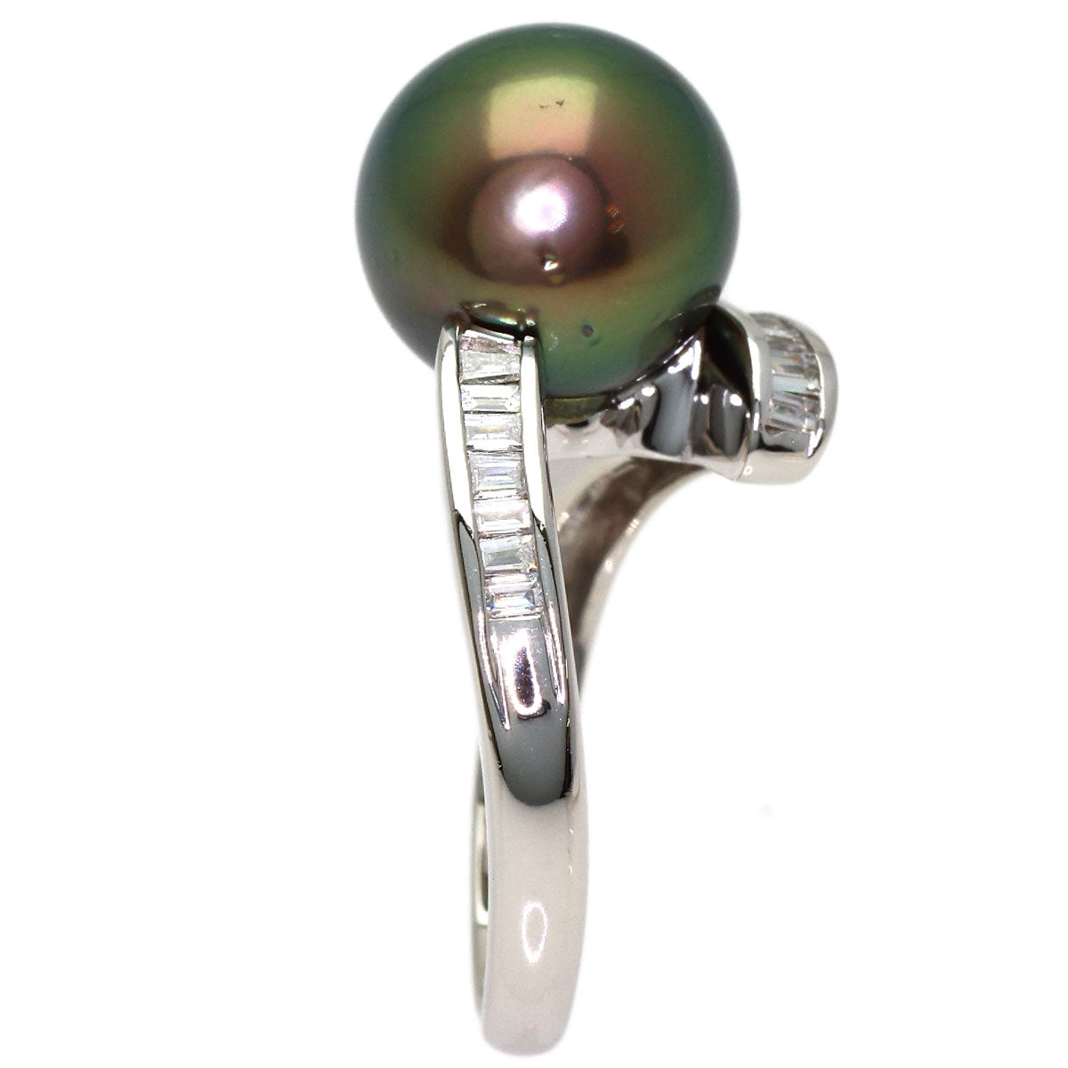 Black Butterfly Pearl Pearl Diamond Ring Platinum PT900 9.5g　Ladies
