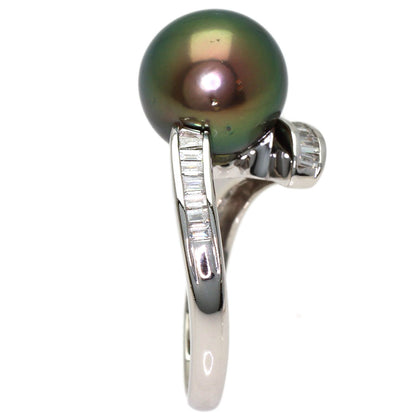 Black Butterfly Pearl Pearl Diamond Ring Platinum PT900 9.5g　Ladies