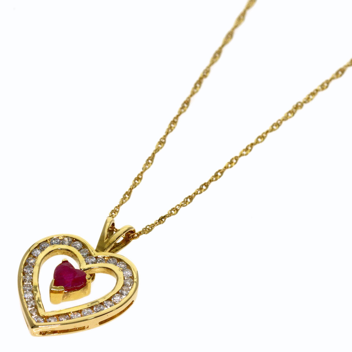 Ruby Diamond Heart Necklace K18 Yellow Gold 3.1g　Ladies