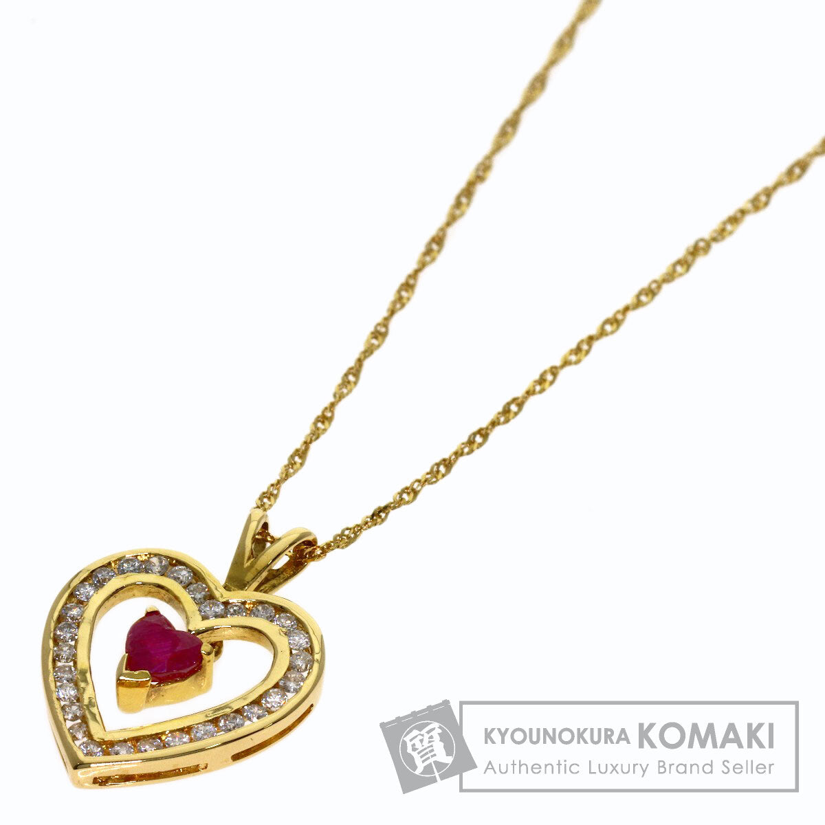 Ruby Diamond Heart Necklace K18 Yellow Gold 3.1g　Ladies