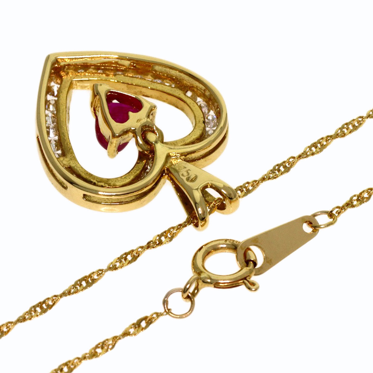 Ruby Diamond Heart Necklace K18 Yellow Gold 3.1g　Ladies