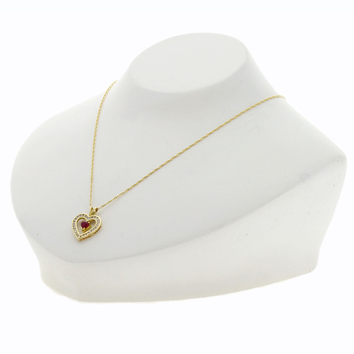 Ruby Diamond Heart Necklace K18 Yellow Gold 3.1g　Ladies