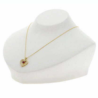Ruby Diamond Heart Necklace K18 Yellow Gold 3.1g　Ladies
