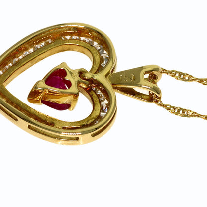 Ruby Diamond Heart Necklace K18 Yellow Gold 3.1g　Ladies