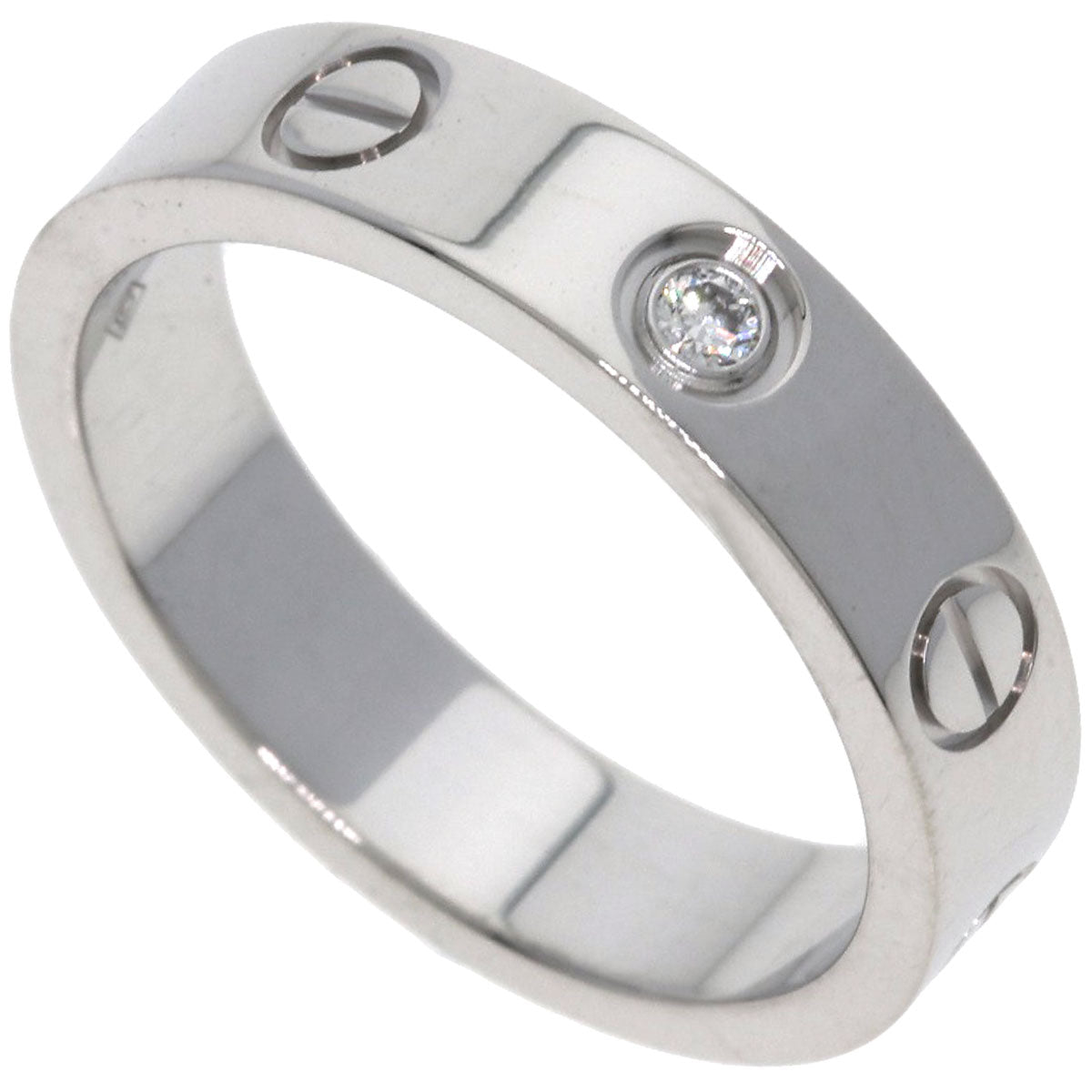 CARTIER Mini Love Ring with 1 Diamond, Size #48 Ring K18 White Gold Ladies [Used]