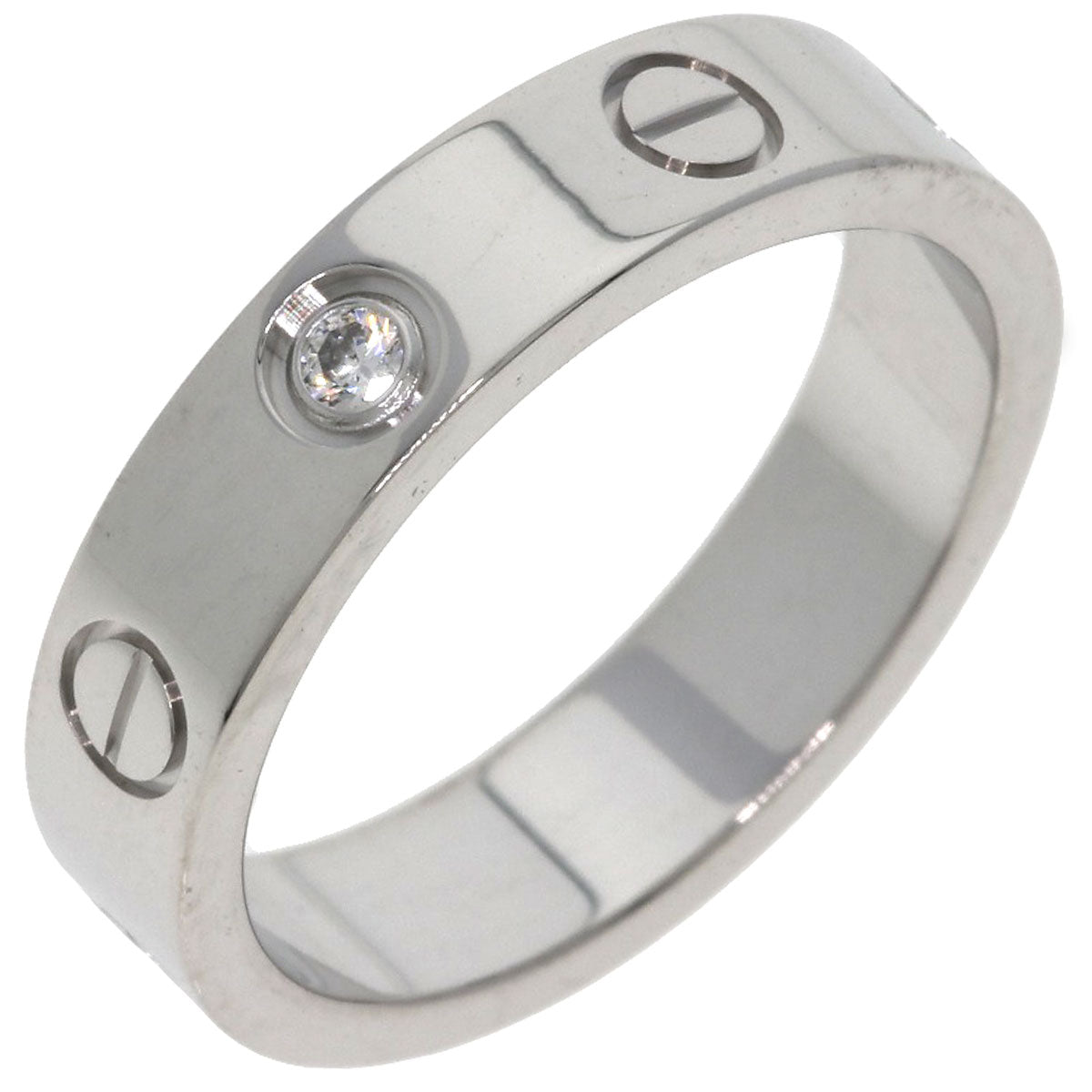 CARTIER Mini Love Ring with 1 Diamond, Size #48 Ring K18 White Gold Ladies [Used]