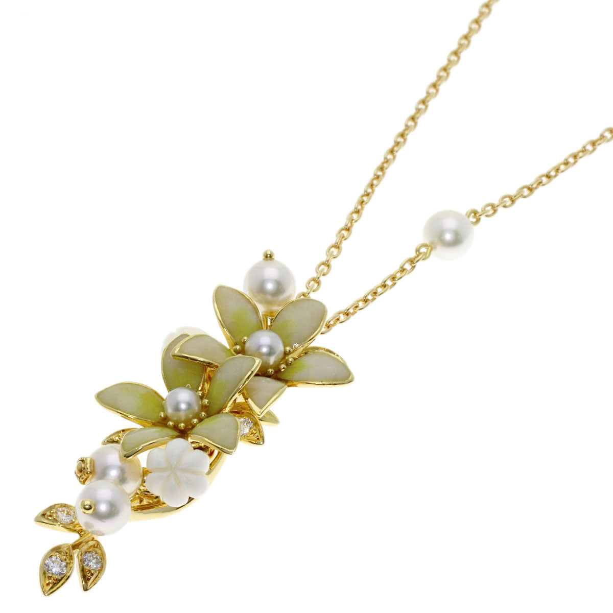 MIKIMOTO Pearl Pearl Enamel Diamond Necklace K18 Yellow Gold Ladies [Used]