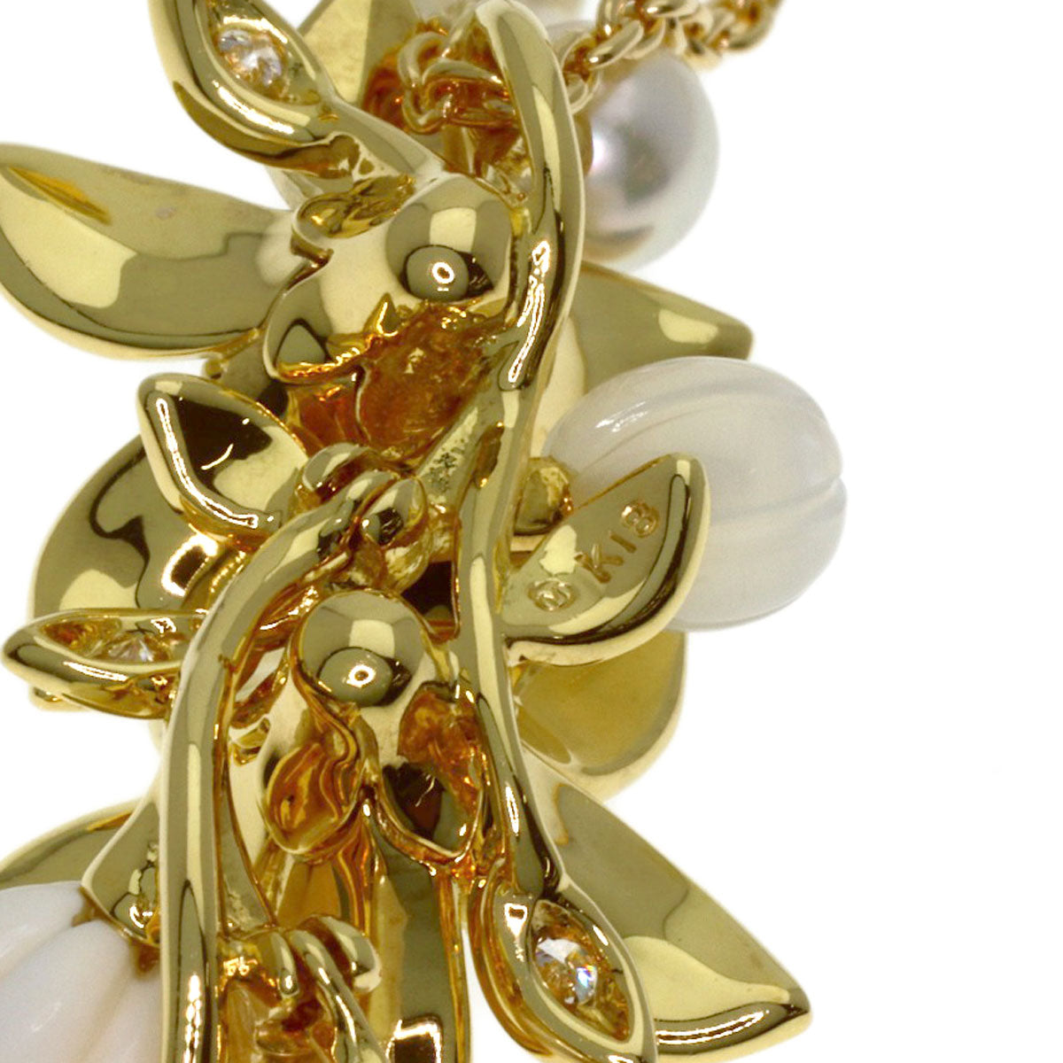 MIKIMOTO Pearl Pearl Enamel Diamond Necklace K18 Yellow Gold Ladies [Used]