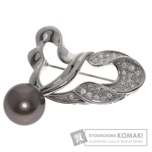 MIKIMOTO Black Butterfly Pearl Pearl Diamond Brooch K18 White Gold Ladies [Used]