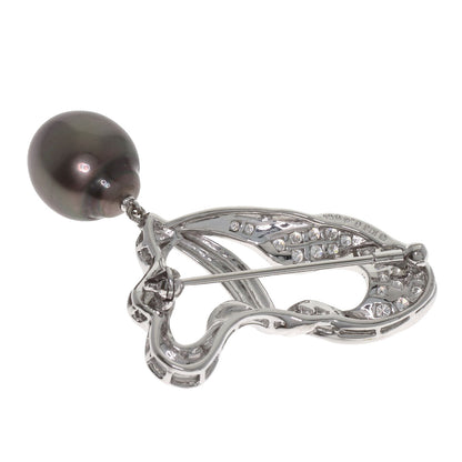 MIKIMOTO Black Butterfly Pearl Pearl Diamond Brooch K18 White Gold Ladies [Used]