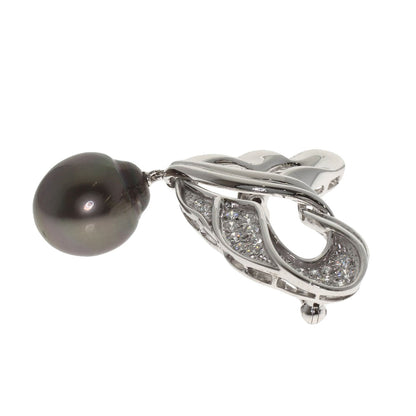 MIKIMOTO Black Butterfly Pearl Pearl Diamond Brooch K18 White Gold Ladies [Used]