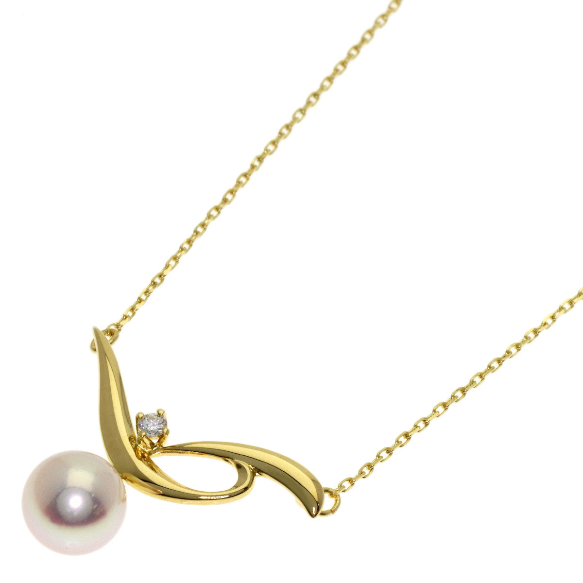 MIKIMOTO Pearl Pearl 1P Diamond Necklace K18 Yellow Gold Ladies [Used]