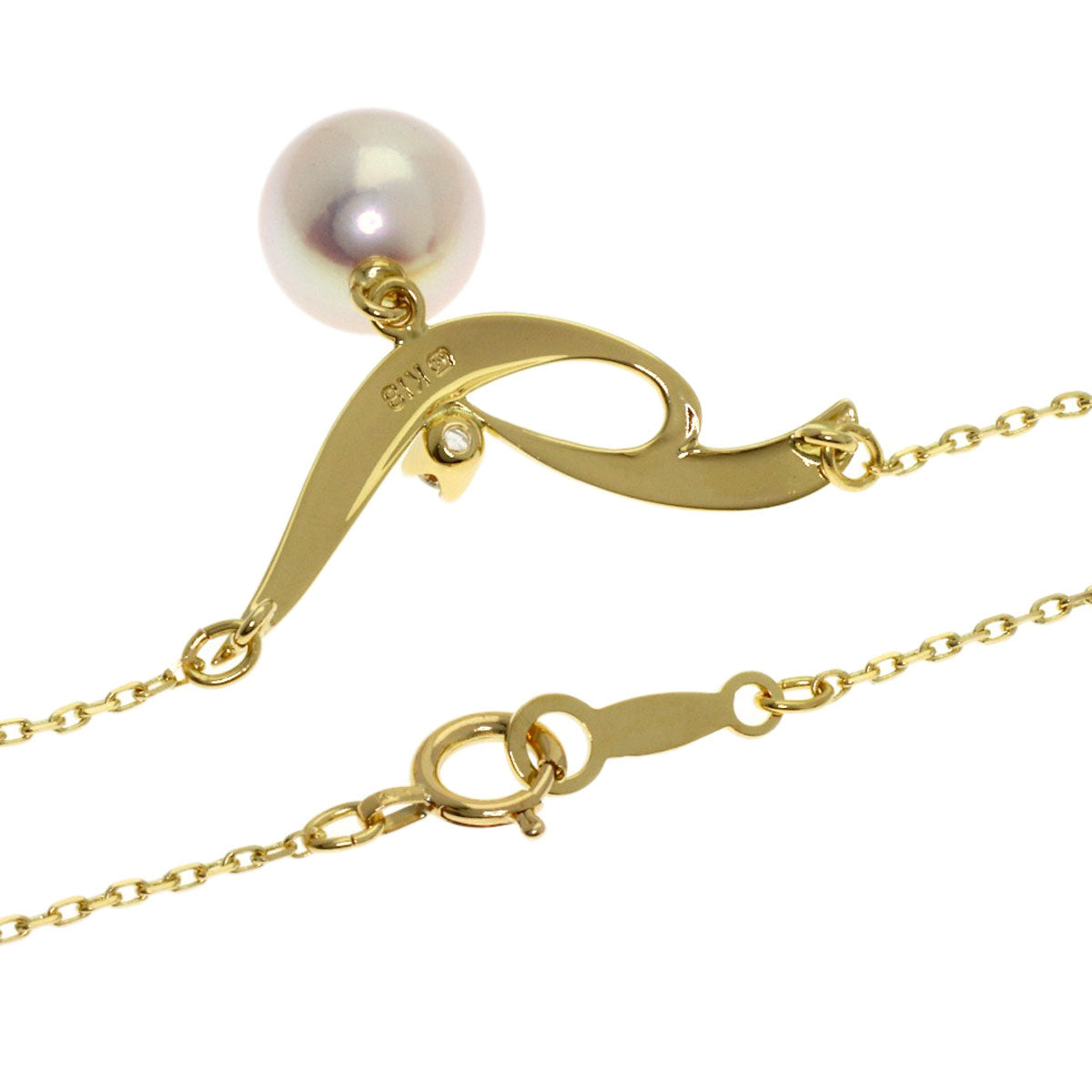 MIKIMOTO Pearl Pearl 1P Diamond Necklace K18 Yellow Gold Ladies [Used]